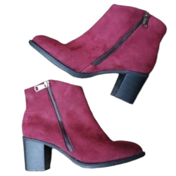 Hot Kiss Shoes - Burgundy Hot Kiss Suede Zipper Ankle Boots size 8 1/2